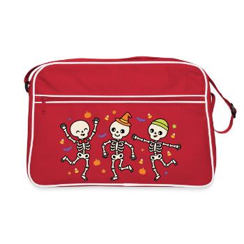 Tanzende Skelette Halloween Gruseliger Skeletttanz - Retro Tasche - Rot/Weiß - Vorne