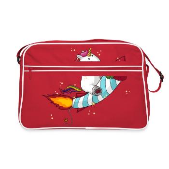 Comic Raketen Einhorn - Retro Tasche - Rot/Weiß - Vorne