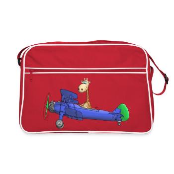 Flugzeug Comic Giraffe Kinder - Retro Tasche - Rot/Weiß - Vorne
