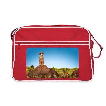 Erdmännchen auf Erdhügel | personalisierbar - Retro Tasche - Rot/Weiß - Vorne