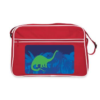 Urwald Dinos Langhals - blau - Retro Tasche - Rot/Weiß - Vorne