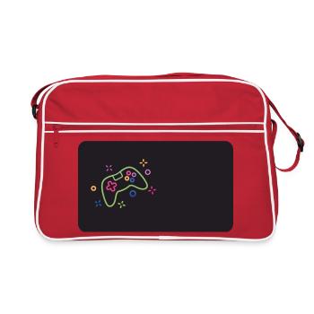 Bunter Spielecontroller auf schwarzem Hintergrund - Retro Tasche - Rot/Weiß - Vorne