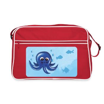 Lustiger Oktopus und Fische mit Luftblasen - Retro Tasche - Rot/Weiß - Vorne
