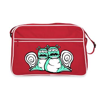 2 Schnecken Alien Monster Halloween Außerirdische - Retro Tasche - Rot/Weiß - Vorne