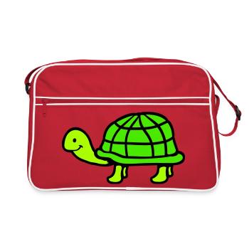 Tortue long cou souriant heureux drôle - Sac Retro - rouge/blanc - Devant
