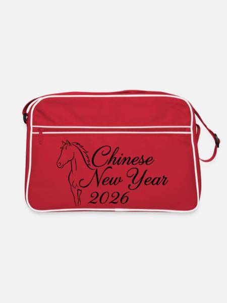 Chinese New Year 2026 – Horse Line Illustration - Retro Bag - red/white - Front
