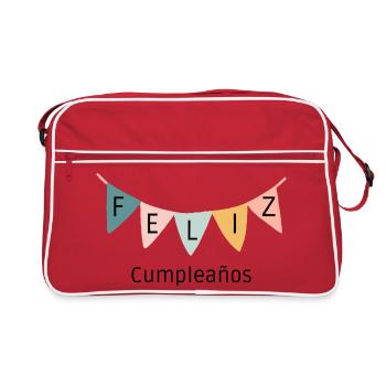 Feliz Cumpleaños Banner-Happy Birthday-Alles Gute - Retro Tasche - Rot/Weiß - Vorne