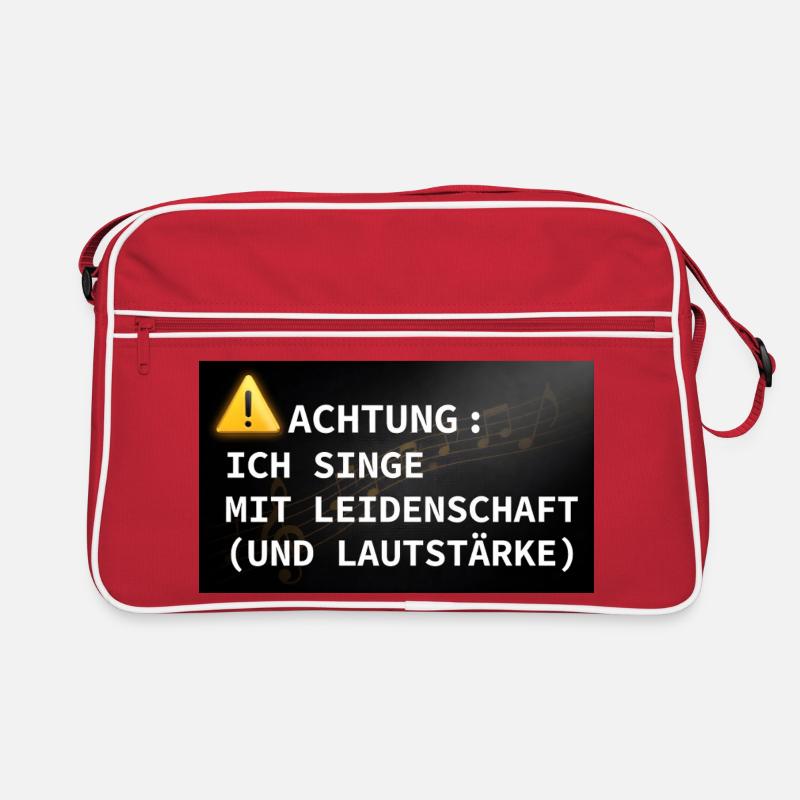 Achtung: Ich singe mit Leidenschaft - Retro Tasche - Rot/Weiß