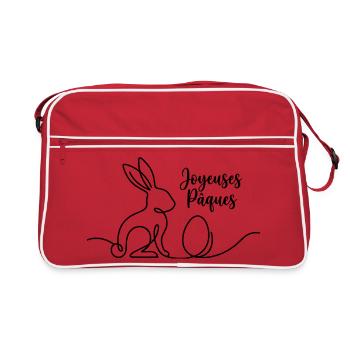 Joyeuses Pâques,Süßes Hasen Oster Shirt, Hoodie - Retro Tasche - Rot/Weiß - Vorne