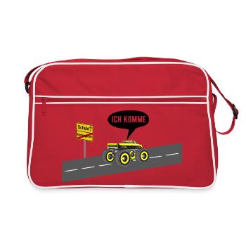 Schule ich komme - Retro Tasche - Rot/Weiß - Vorne