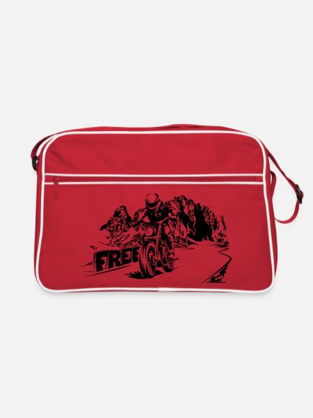 Motorrad frei Berge Dolomiten Biker Symbol Logo - Retro Tasche - Rot/Weiß - Vorne