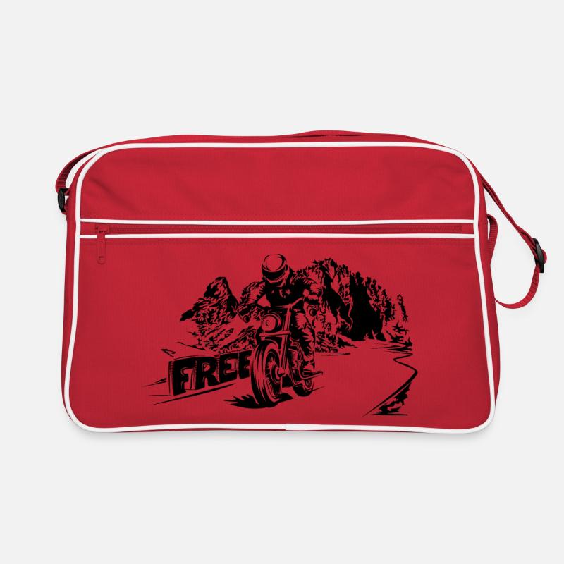 Motorrad frei Berge Dolomiten Biker Symbol Logo - Retro Tasche - Rot/Weiß