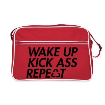 Wake Up Kick Ass Repeat - Bold Motivation - Retro Bag - red/white - Front