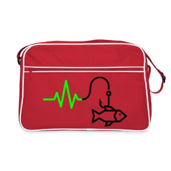 ECG Heart Rate Fish Hook Outline - Retro Bag - red/white - Front