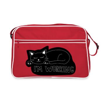 Schlafende Katze bei der Arbeit - Retro Tasche - Rot/Weiß - Vorne
