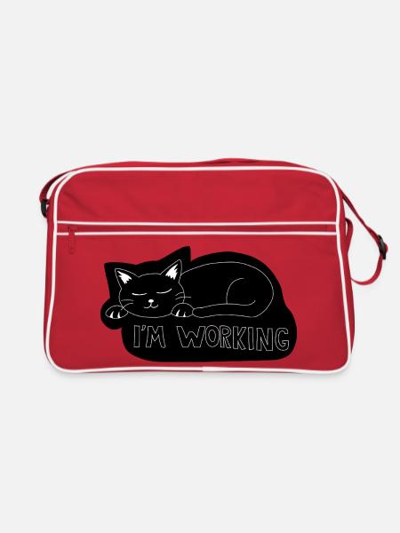 Schlafende Katze bei der Arbeit - Retro Tasche - Rot/Weiß