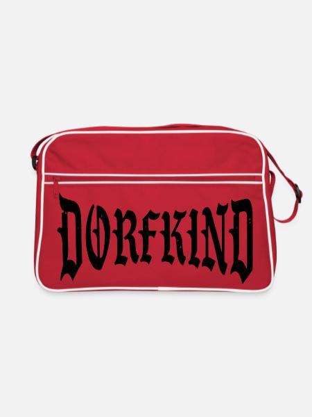 dorf kind child village bambino dorfkind shirt - Retro Tasche - Rot/Weiß - Vorne