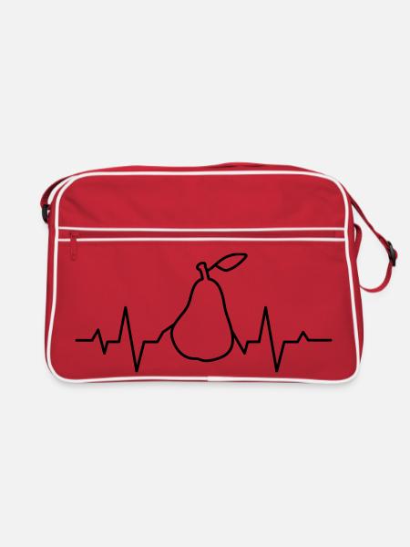 Geschenk für Ernährungsfans, Birne Herzschlag - Retro Tasche - Rot/Weiß - Vorne