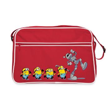 Minions In A Row With Robot - Retro Bag - red/white - Front