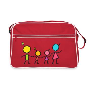 Happy Little Family – Création de bonhomme bâton coloré - Sac Retro - rouge/blanc - Devant
