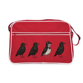 Pigeon Imposter – Crow Disguise Meme - Retro Tasche - Rot/Weiß - Vorne