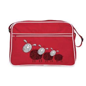 Three wool sheep - sheep cartoon - Retro Bag - red/white - Front