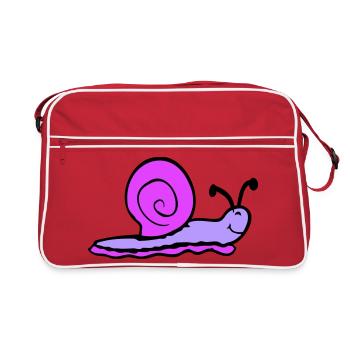 Schneckenhaus Schnecke Nacktschnecke lächelt süß - Retro Tasche - Rot/Weiß - Vorne