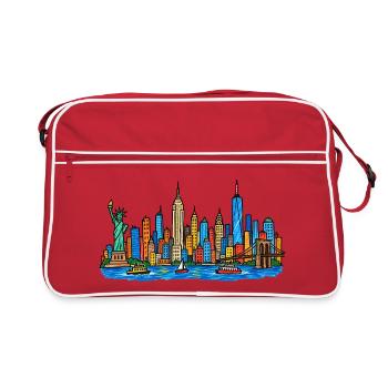 Bunte New York Skyline im Kinder-Kritzelstil - Retro Tasche - Rot/Weiß - Vorne