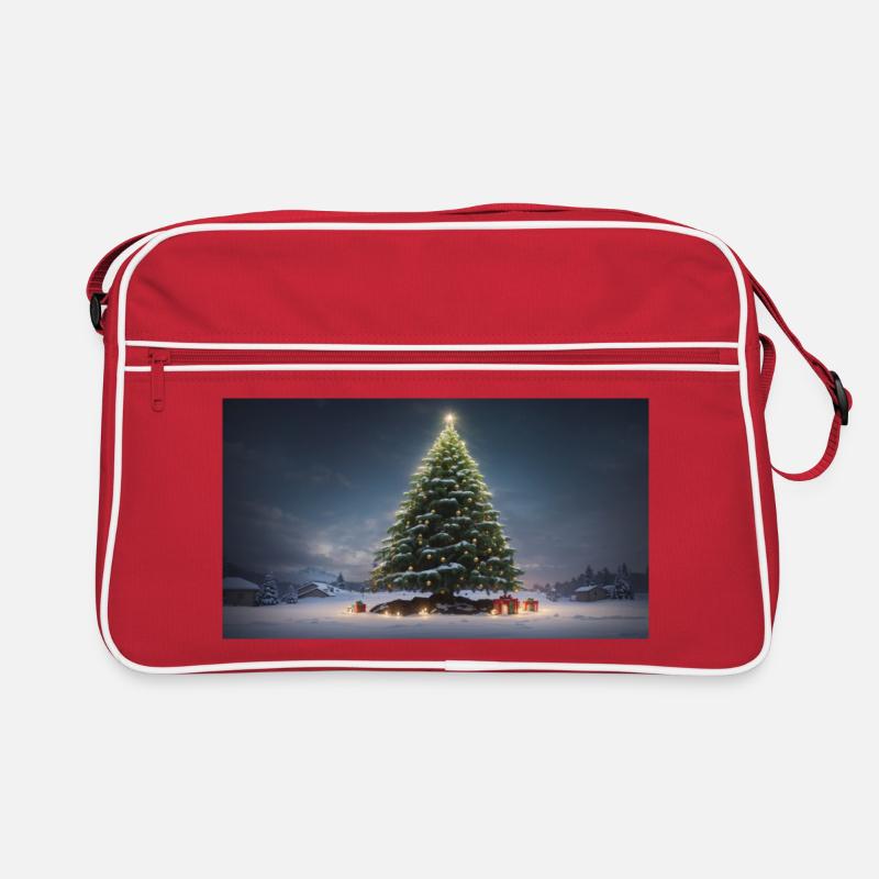 Winterlicher Weihnachtsbaum mit Geschenken Retro Tasche