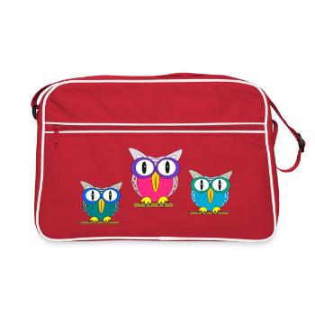 Bunte Brillen-Eulen Trio - Retro Tasche - Rot/Weiß - Vorne