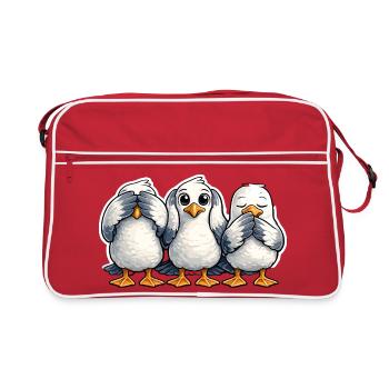 Trois mouettes ne voient rien n’entendre rien ne dire rien - Sac Retro - rouge/blanc - Devant