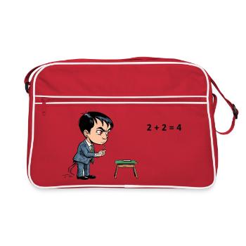 Comic-Schüler bei Rechenaufgabe – Mathe Frust - Retro Tasche - Rot/Weiß - Vorne