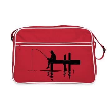 Pêcheur Silhouette Nature Minimaliste - Sac Retro - rouge/blanc - Devant