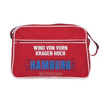 Hamburg Wind von vorn Kragen hoch weitergehen - Retro Tasche - Rot/Weiß - Vorne