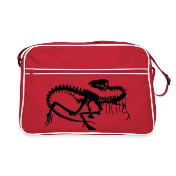 Dinosaurier Skelett Silhouette (1c) - Retro Tasche - Rot/Weiß - Vorne
