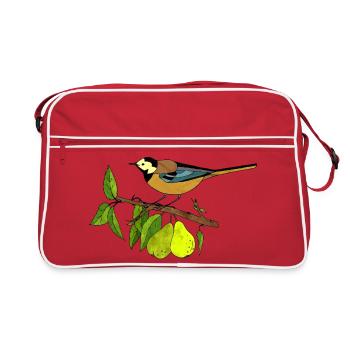 Bunter Vogel - Retro Tasche - Rot/Weiß - Vorne