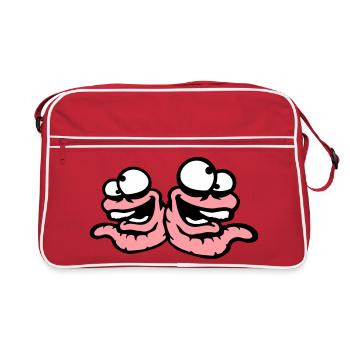 Worms Laughing Duo Crazy Squinting Silly Team - Retro Bag - red/white - Front
