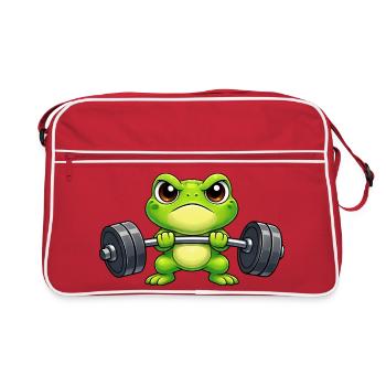 Kraftfrosch beim Heben schwerer Gewichte - Retro Tasche - Rot/Weiß - Vorne