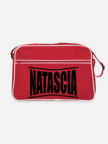 T-Shirt Natascia T-Shirt Geschenkidee - Retro Tasche - Rot/Weiß - Vorne