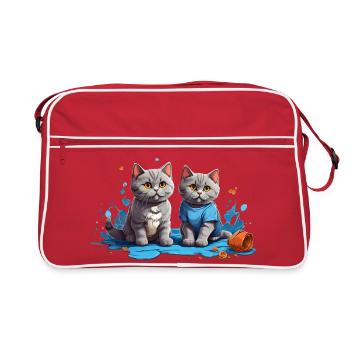 Cat Lovers in Blue Puddle - Retro Bag - red/white - Front