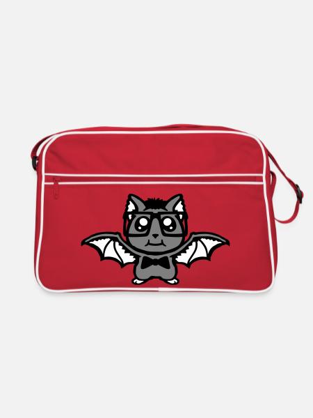 Cute Nerd Bat Glasses Bow Tie Halloween Geek - Retro Bag - red/white - Front