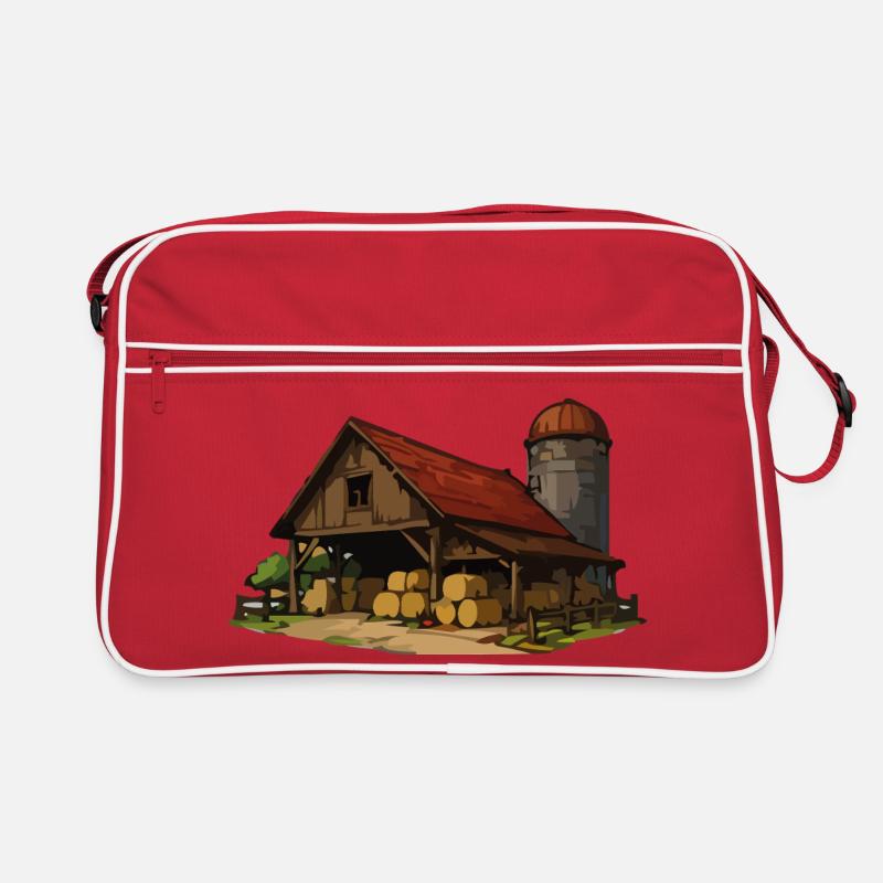 Rustikale Scheune mit Heuballen Retro Tasche