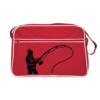 silhouette de pêcheur, canne à pêche, club de pêche - Sac Retro - rouge/blanc - Devant