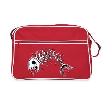 Skelettfisch-Grafikzeichnung - Retro Tasche - Rot/Weiß - Vorne