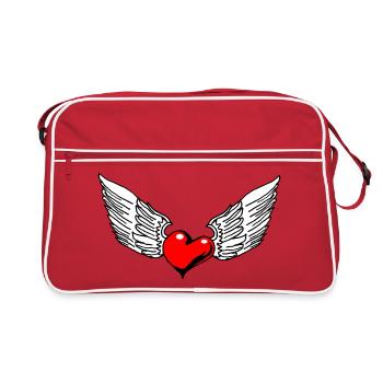 Winged Heart in Illustrative Style - Retro Bag - red/white - Front