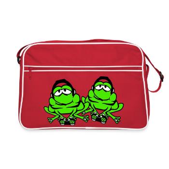 2 Frösche Gamer Nerd zocken Controller Spiel Team - Retro Tasche - Rot/Weiß - Vorne