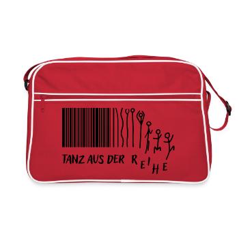 "Tanz aus der Reihe" Strichmännchen Strichcode - Retro Tasche - Rot/Weiß - Vorne