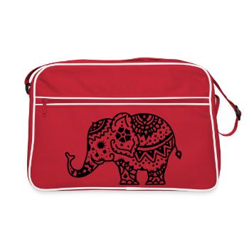 Verzierter indischer Elefant - Retro Tasche - Rot/Weiß - Vorne