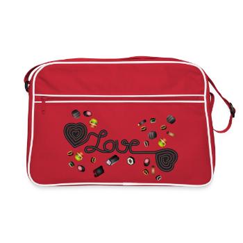 schwarze Lakritz Herzen als Schnecke gerollt. - Retro Tasche - Rot/Weiß - Vorne