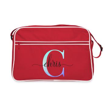 C| Monogram | Name | Chris | Watercolor - Retro Bag - red/white - Front